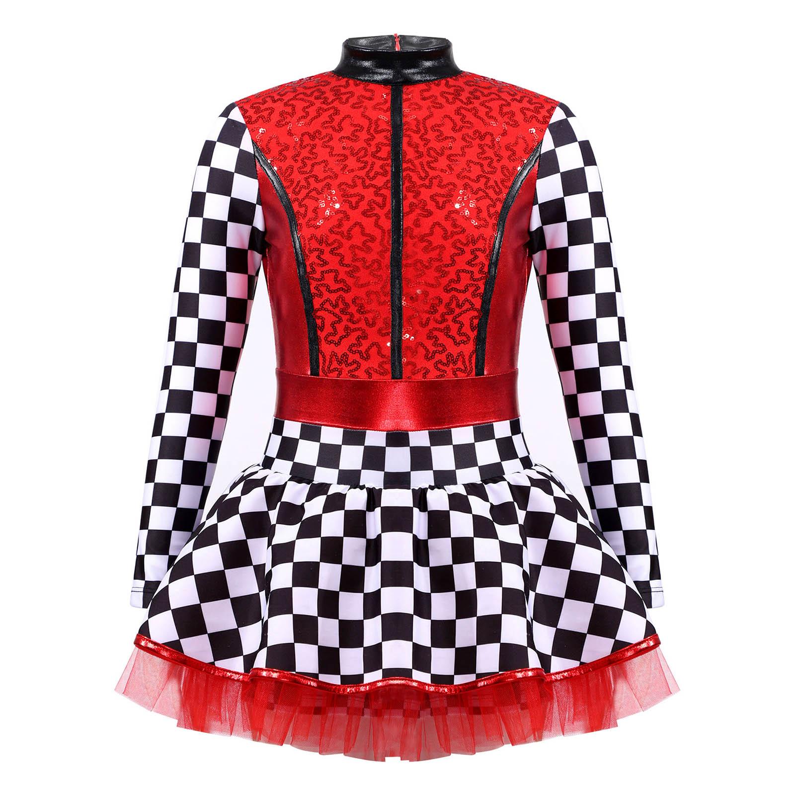 Kids Girls Racing Driver Racer Costume Children Sequins Tutu Leotards Dress Cosplay Carnival Party Performance Dancewear 4