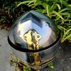 Steel Templar Knight Helmet, Brass Cross Crusader Armor, Medieval Warrior Costume Gift