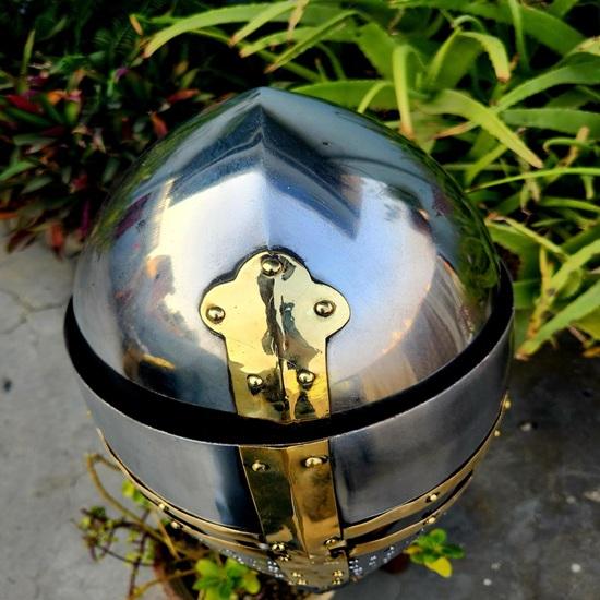 Steel Templar Knight Helmet, Brass Cross Crusader Armor, Medieval Warrior Costume Gift