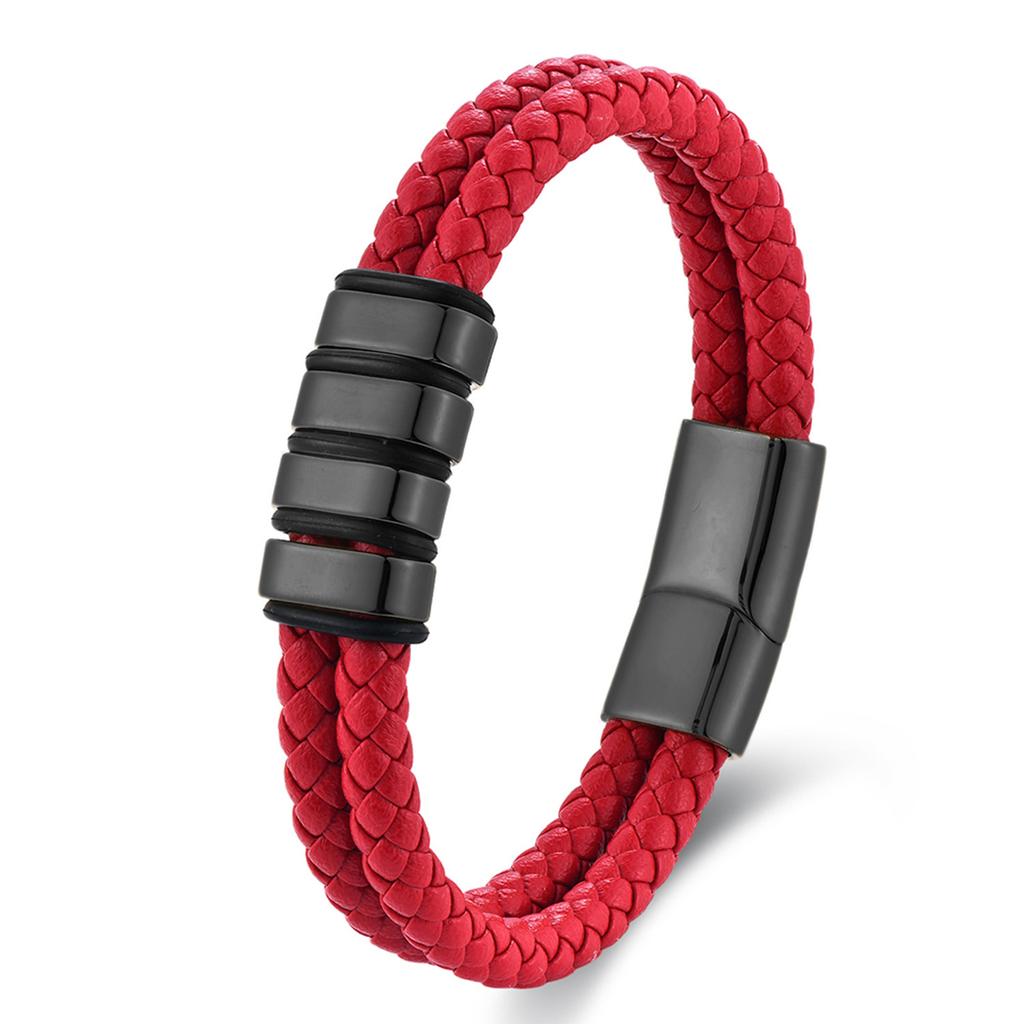 Mens Black Leather Braided Bracelet DIY Cuff Personalized Handmade Jewelry Trendy Accessory