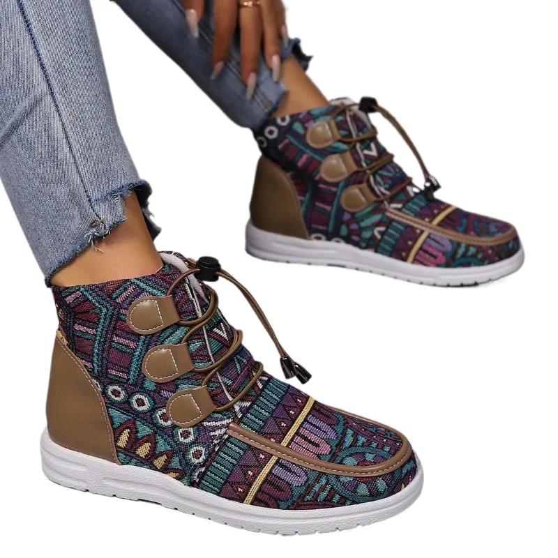 Women Mixed Colors Round Toe Flat with Elastic Band Ladies Shoes 2024 Women's Shoes Ankle Women's Boots Plus Size Modern Boots