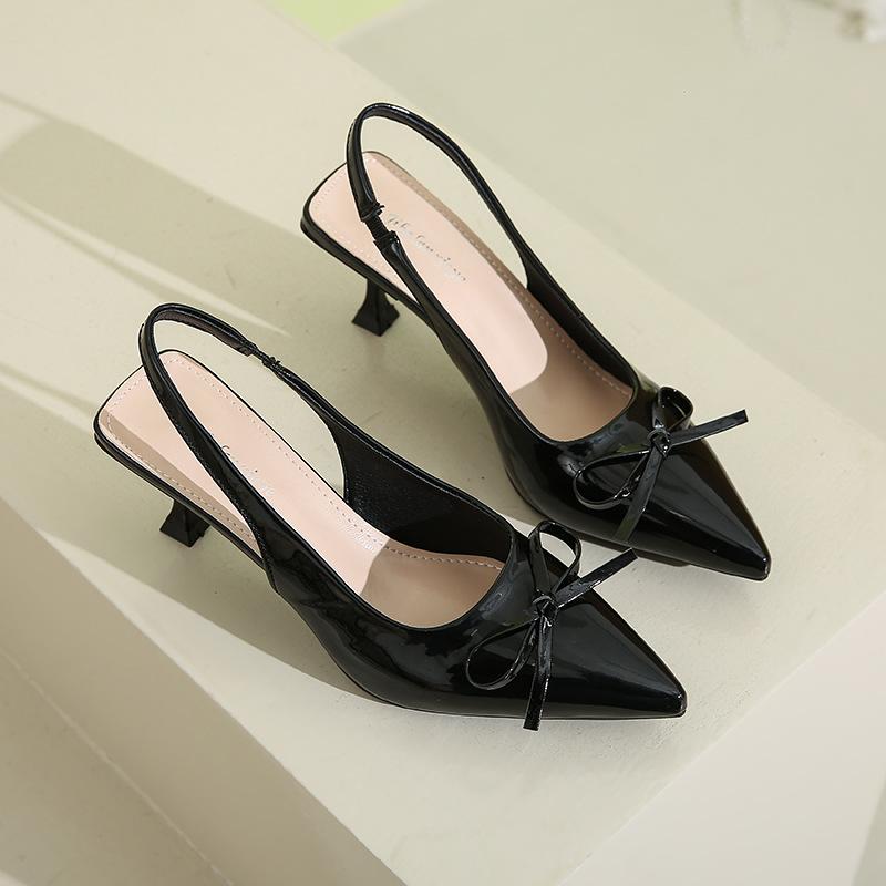 Premium French temperament nude pointed bow light mouth high heel sandals women's 2025 summer new empty sandals