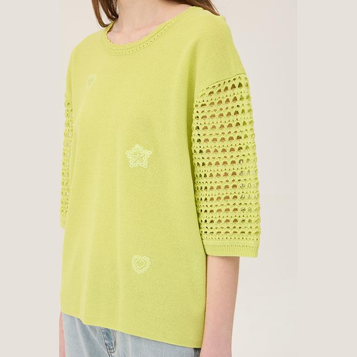 Benetong Mesh Sleeve Beaded Knit_Bakp70531Yg