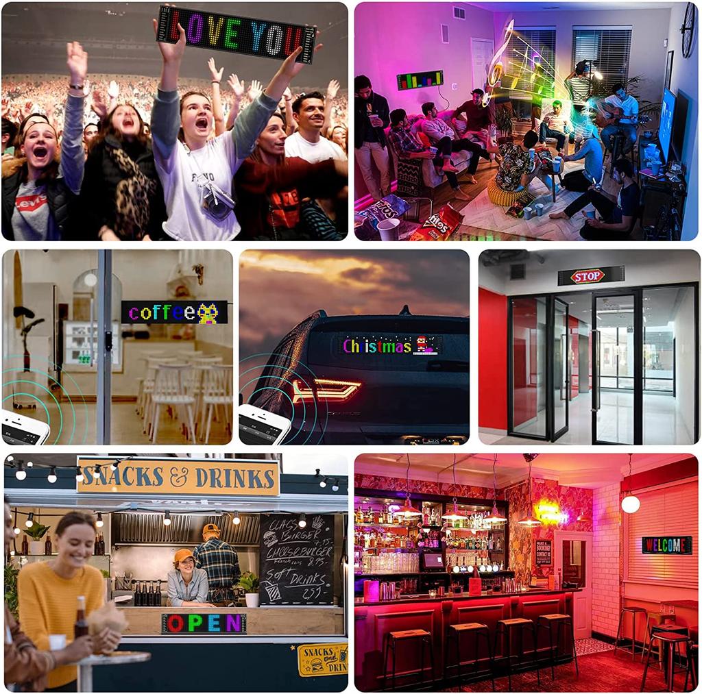 LED-Matrix-Pixel-Panel, USB 5 V, flexibel adressierbares RGB-Muster, Graffiti-Lauftext-Animationsanzeige, Autogeschäft, Bluetooth-App