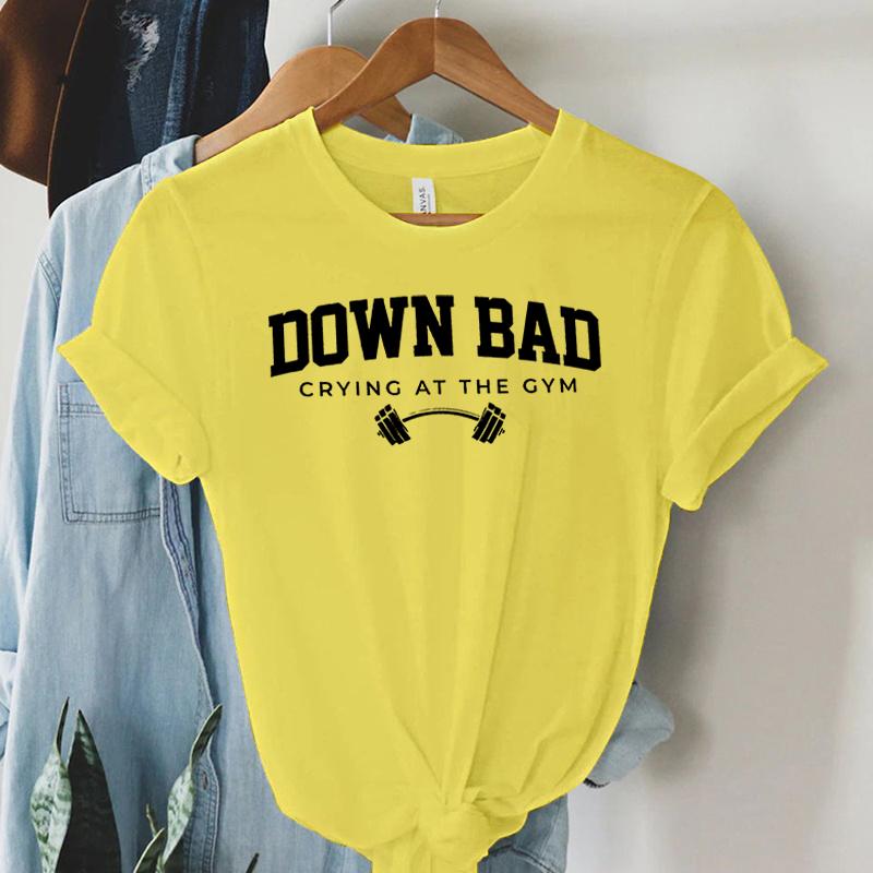 

Down Bad Crying At The Gym Print Women TShirt Funny Weightlifting Fitness Club Letter Shirt Harajuku Graphic Tops Female Tshirt 4XL
