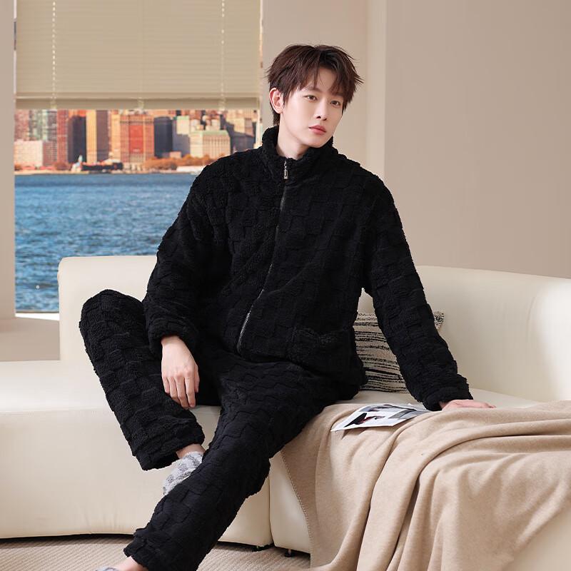 OEING Men's Coral Fleece Warm Loungewear Set