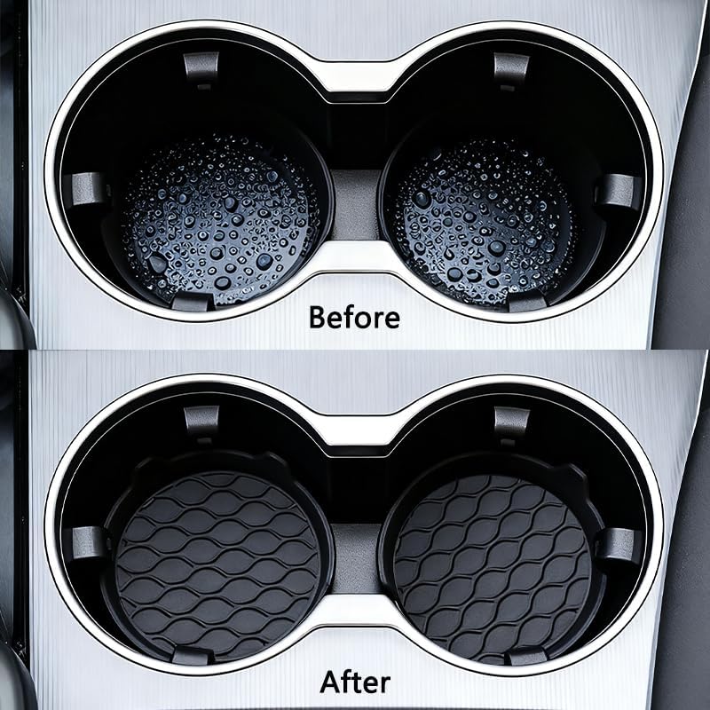 Car Cup Holder Coaster, Silicone Cars Coasters, Universal Non-Slip Car Interior Accessories 4 Pack Black (Black)