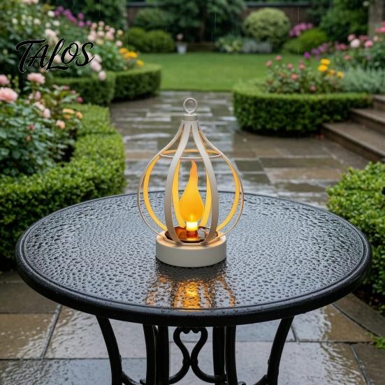 Courtyard Landscape Lighting Solar Flame Lantern, Garden Hanging Metal Outdoor Durable Exterior Yard Decor Waterproof Lantern for Patio Porch Powered