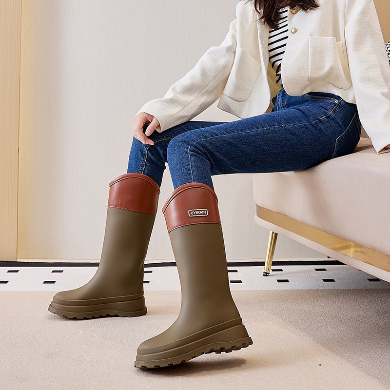Damen Kniehohe Wasserdichte Regenstiefel Schwerlast Rutschfest Dicke Sohle Arbeits- & Küchen Wasserdichte Schuhe Große Größe