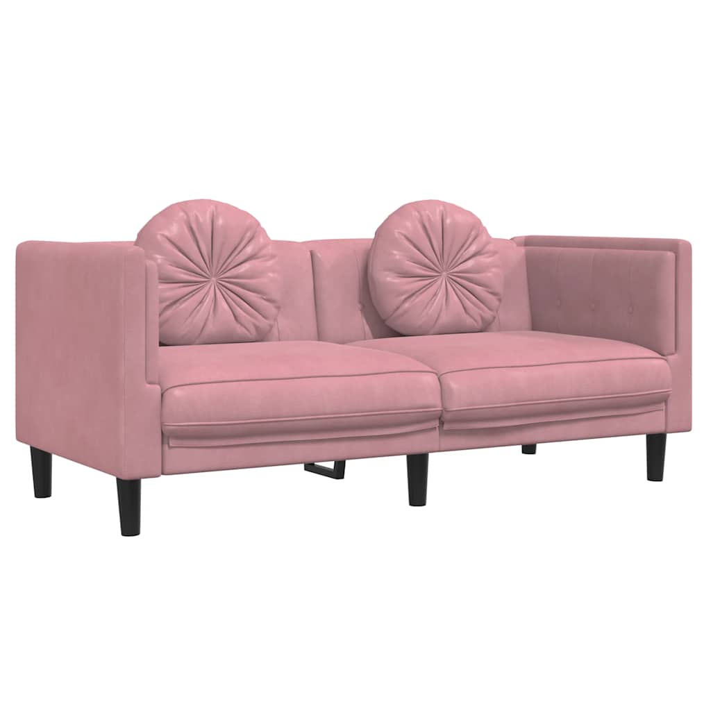 2 Seater Sofa with Cushions Pink Velvet