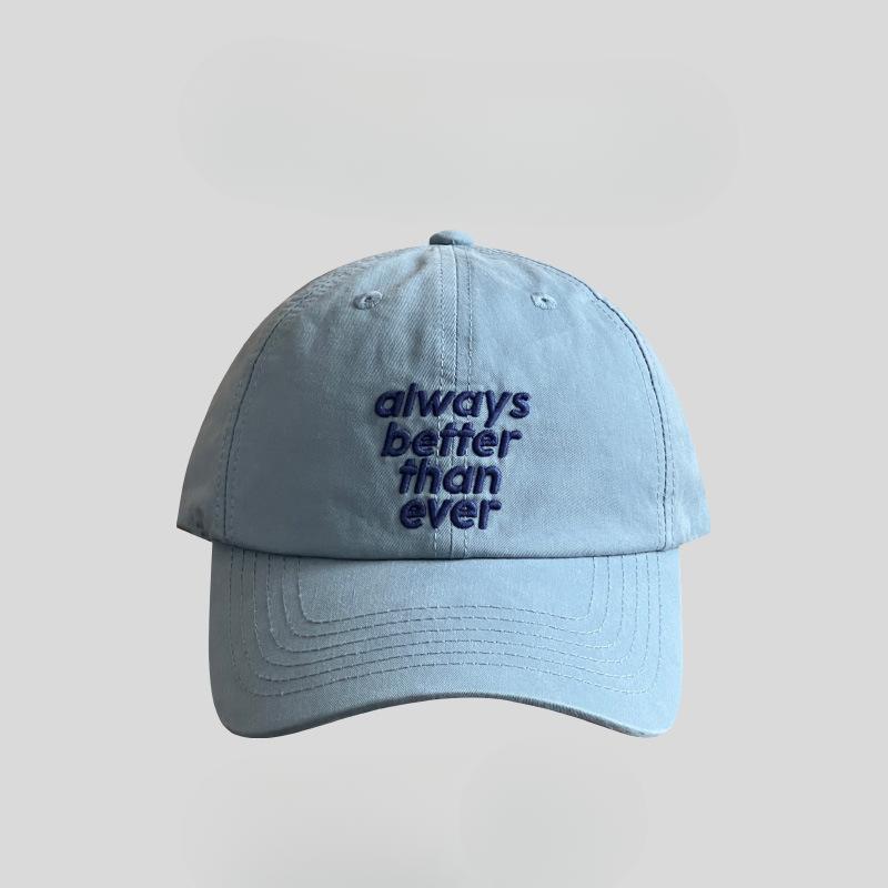 Embroidered Haze Blue Baseball Cap for Women with Wide Brim Showing Face Small Soft Top Big Head Circumference Baseball Cap for Men