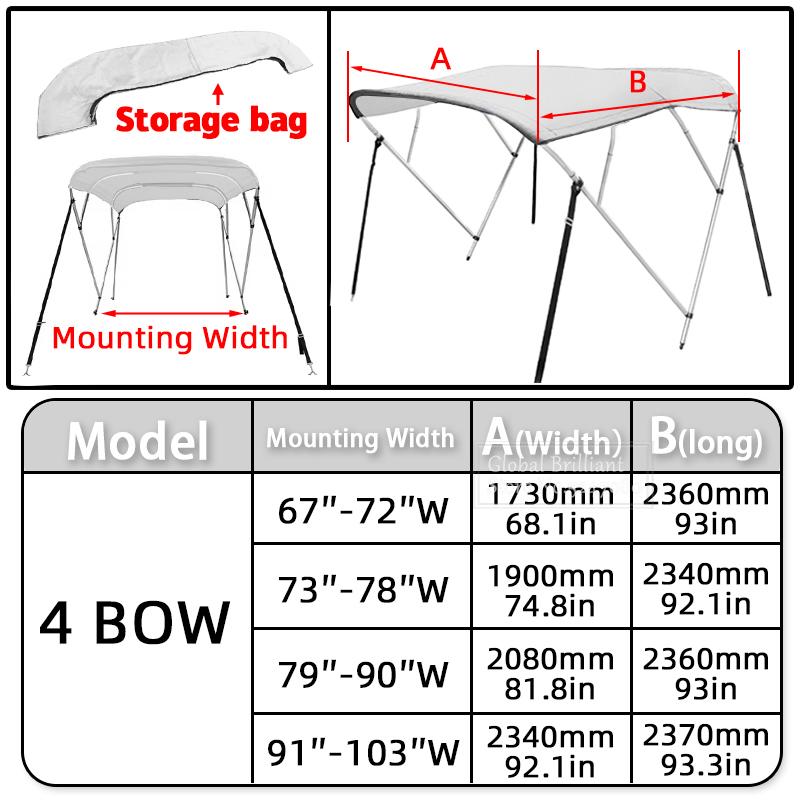 600D 3/4 Bow Bimini Top Boot Cover + Bimini Top Storage Bag Cover Anti UV Dustproof Waterproof Yacht Boat Cover with Zipper