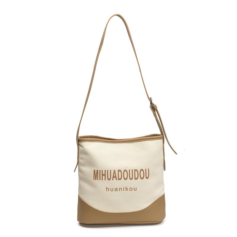 Casual Commuting Large-capacity Bag Women's New Popular Versatile Canvas Shoulder Bag Crossbody Bucket Bag