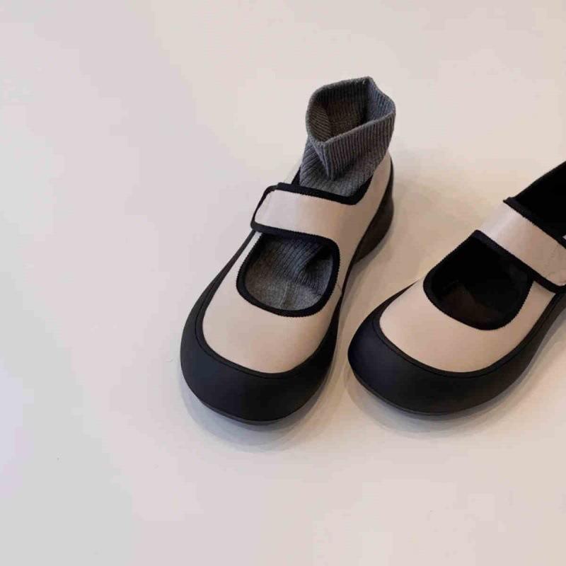 Cowhide version~ Round head shallow mouth single shoes women's 2025 new platform Velcro casual Mary Jane ballet shoes women
