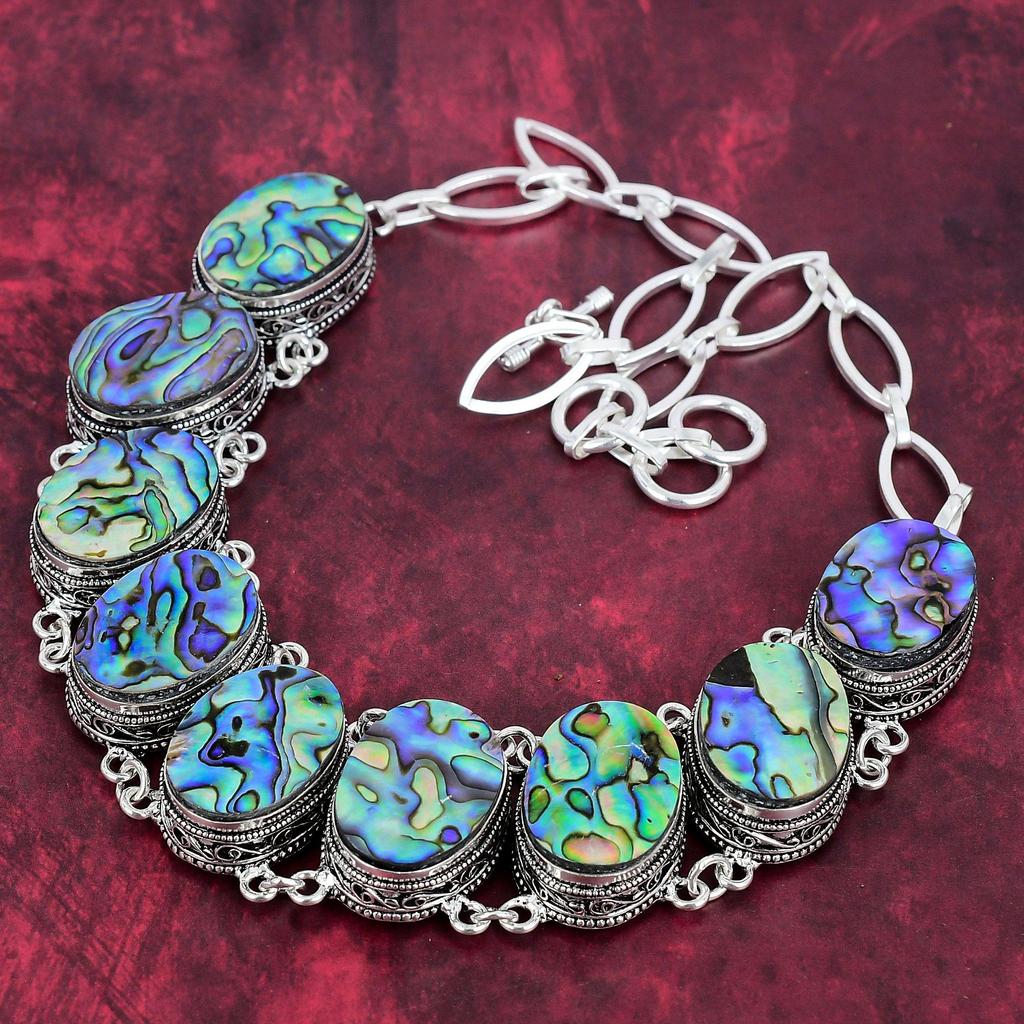 Halsband med abaloneskal 925 äkta sterlingsilver justerbar kedja halsband gåva till kvinnor, handgjort ädelstenssmycke halsband