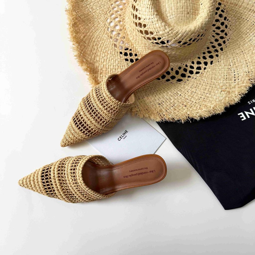 Fashion Women's Mueller Slippers Pointed Toe Slingback Stiletto Heels Sandals 2025 Summer New Heeled Shoes for Woman Slides Women