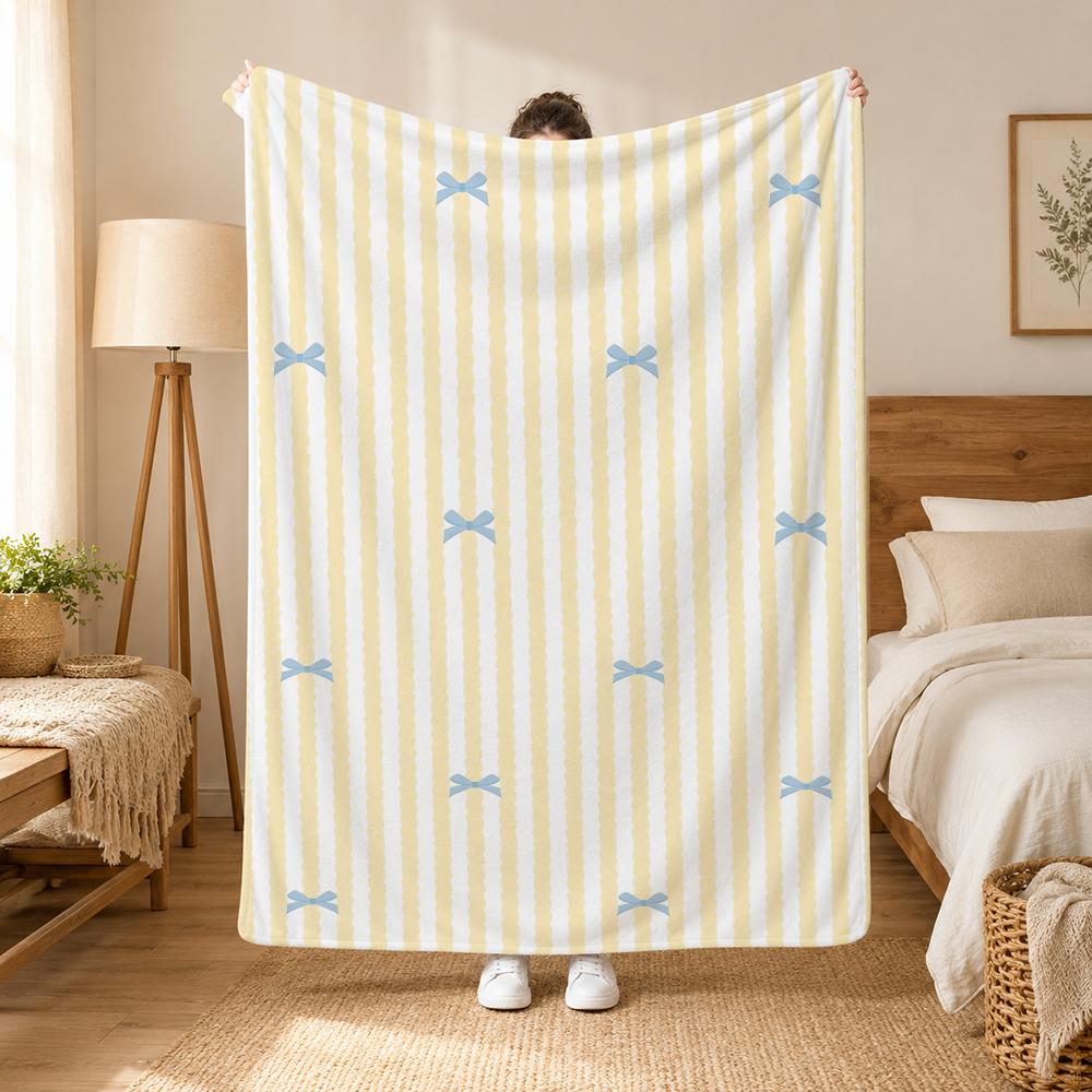 Schleifen Schleifenmuster Überwurf 240g Flanell-Decke, geeignet für Sofas, Betten, Büros, exquisites Geschenkdecken