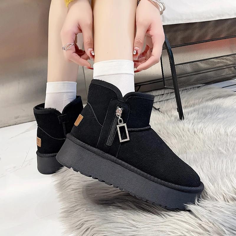 Fashion Women's Boots 2024 New Solid Color Thick-soled Hot-selling Shoes for Women Boots Winter Round-toe Plush Warm Short Snow Boots