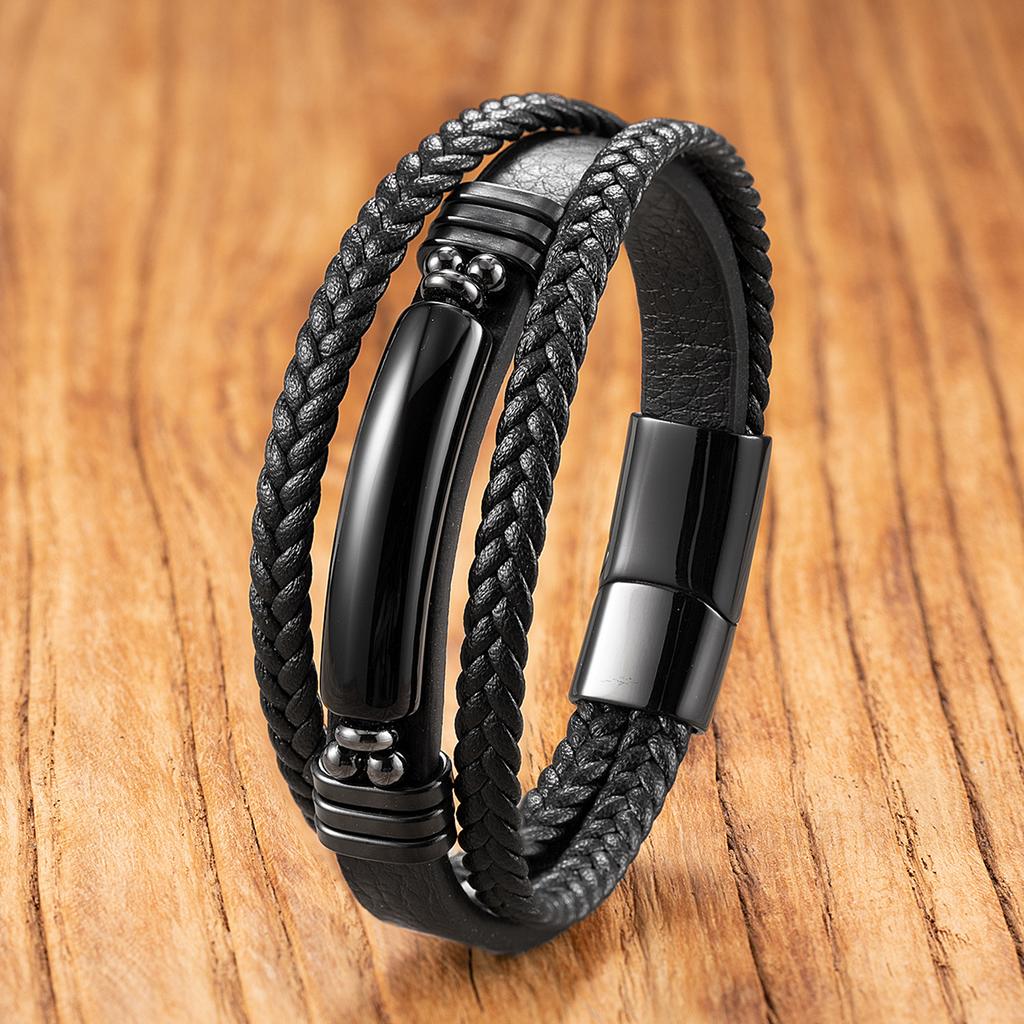 European and American Geometric Tiger's Eye Stone Bracelet Men's Multi-layer Leather Rope Bracelet Stone Bracelet Magnet Buckle Bracelet Women 2026