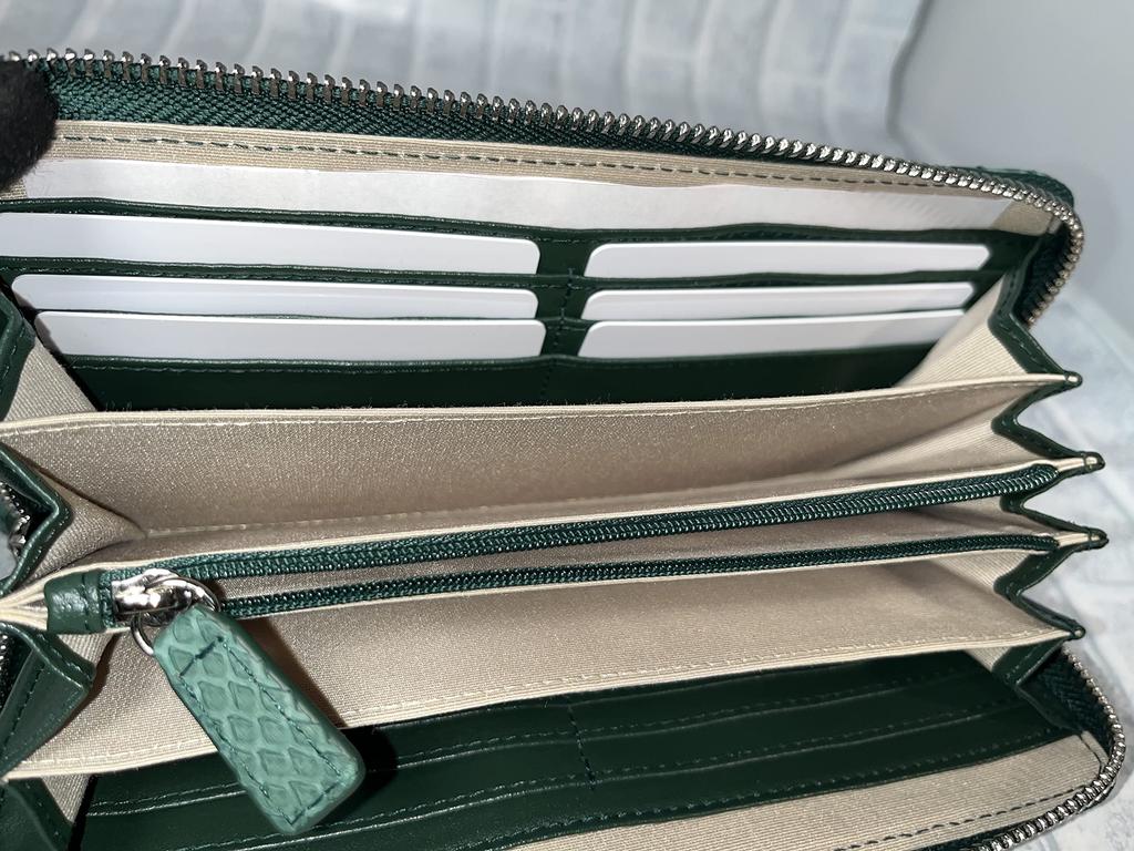 GUODI Genuine Python Leather Matte Finish Long Wallet with Zip-Around Design and Card Case, TK-AB20LW3 (Cyprus Green), Unisex Snakeskin WalletPurse