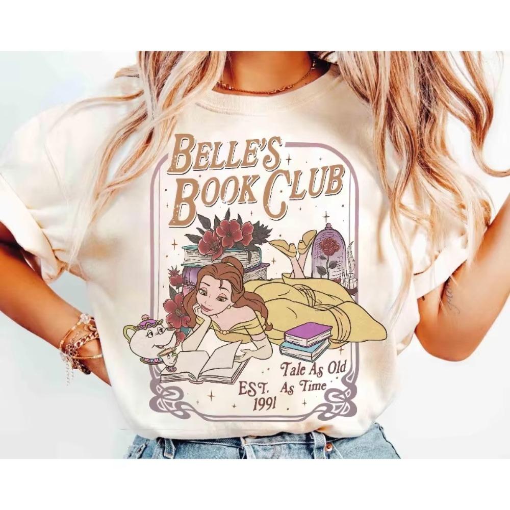 Belle Book Club 1991 Tshirt Classic Story Retro Beauty and Beast Four Seasons Neutral Cotton Casual Fashion Tshirt Comfortable