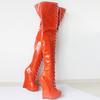 FHC Extreme High 7"/18CM Wedges Heels Crotch Boots,Patent Leather Thigh High Botas,Lace-up Sexy Platform Zip Ballet Shoes,Black