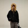 American Retro Oversized Fur Collar Couple Hoodie Cardigan