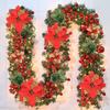 Christmas Garland,Christmas Garland with Lights,Xmas Decor,9 ft Rattan Artificial Flower Vine Plants Xmas Decorations for Indoor Outdoor Home Mantel