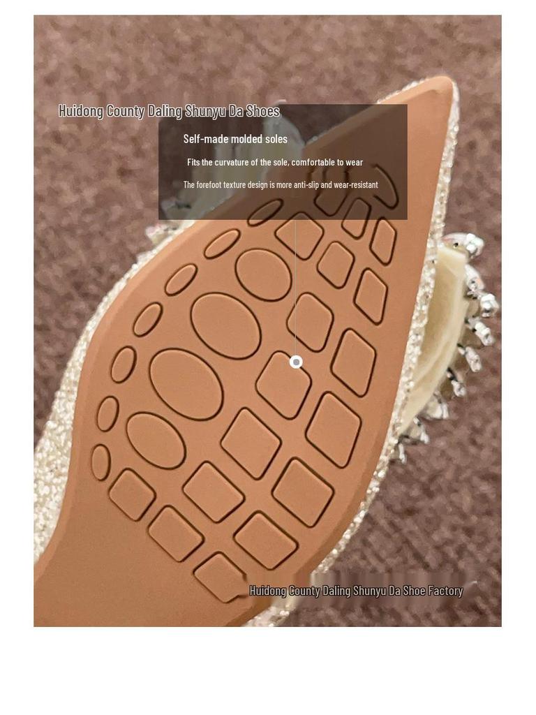 3386-5 New Autumn Stiletto Chunky Heel Pointed Toe French Bridal Shoes for Women