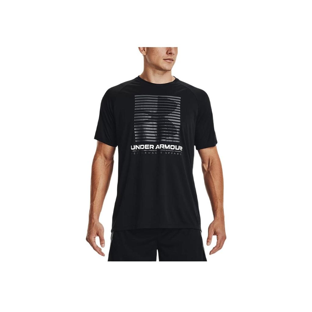 Under Armour Printed Crew Neck Raglan Short Sleeve T-Shirt Men Tops Black 1370653-001