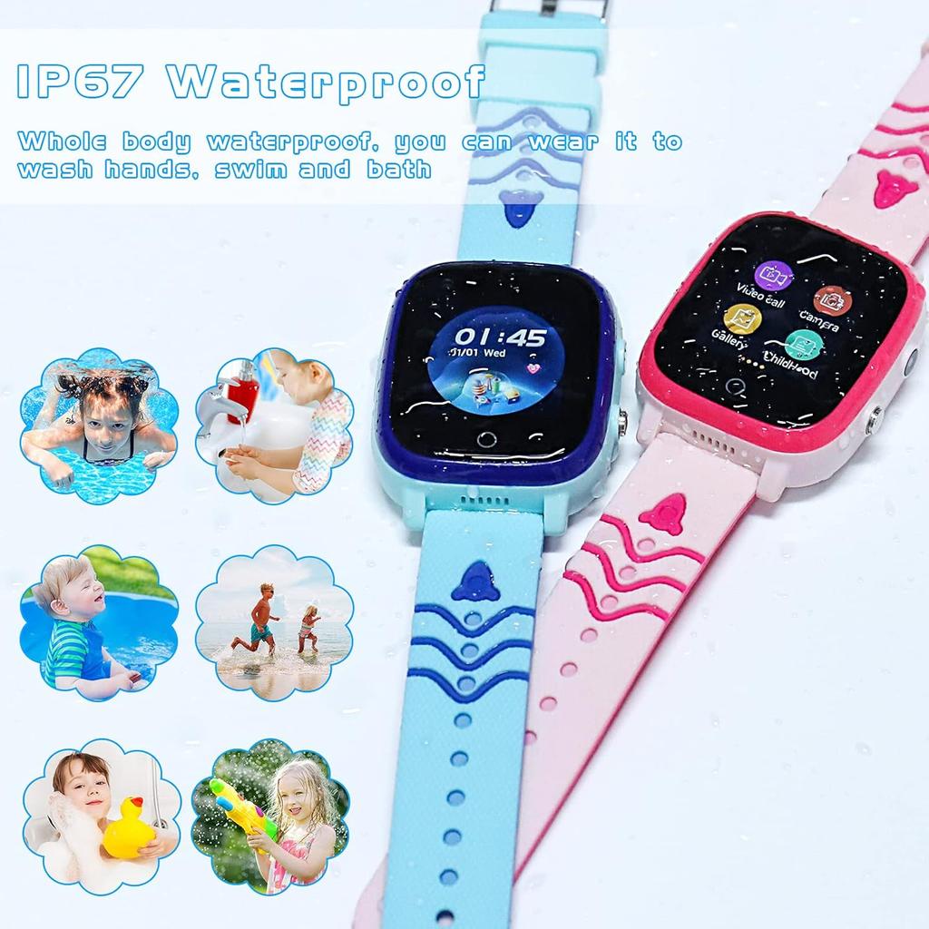 4G Kids Smart Watch, IP67 Waterproof Child Smartwatch with Camera, SOS,GPS Tracker, Video Calling, WiFi, Touch Screen Wrist Watch Phone for Age 3-14