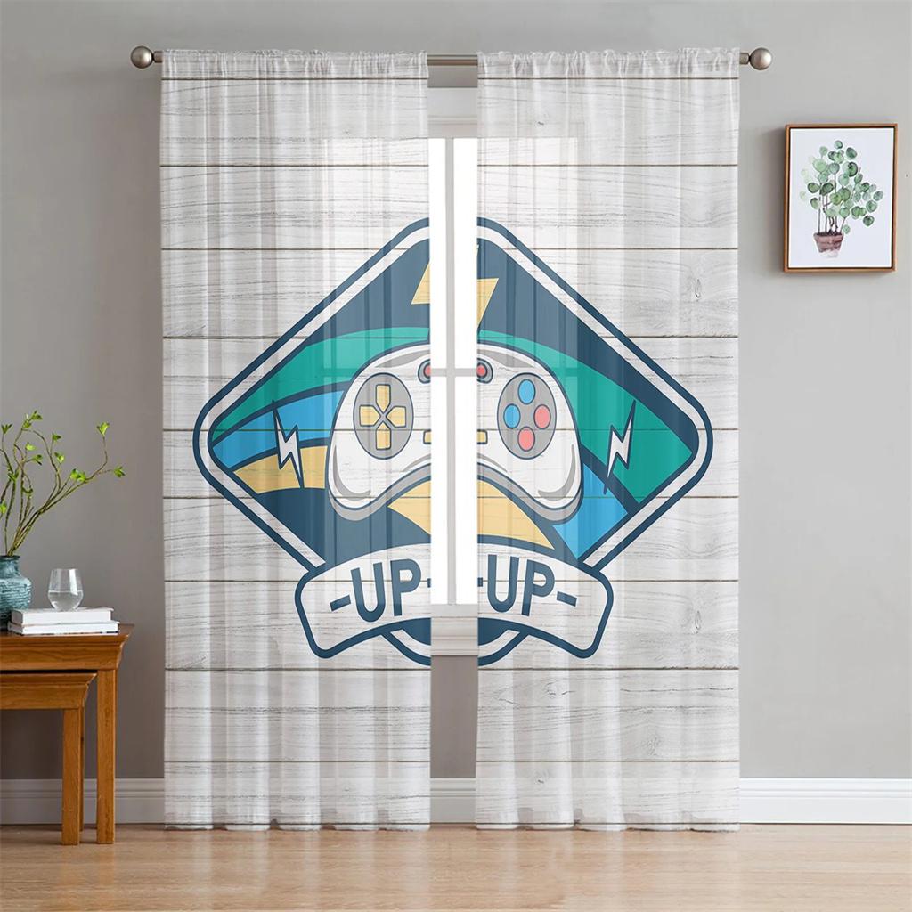 Switch Game Console White Gamepad Voile Curtain For Bedroom Tulle Window Curtain For Living Room Sheer Curtains Blinds Drapes2Pc