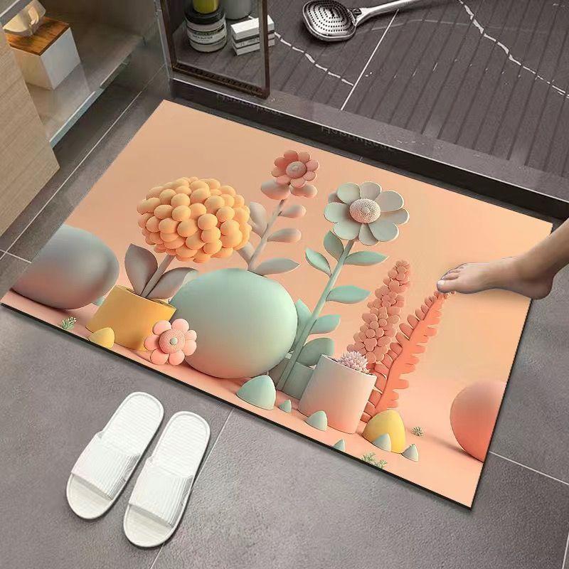3D Expansion Wind Three-dimensional Diatom Mud Floor Mat Bathroom Toilet Water Absorption Non-slip Mat Household Toilet Foot Mat Quick Drying