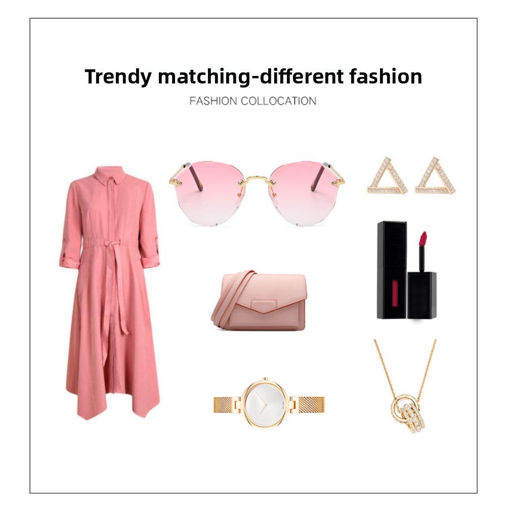 Internet celebrity street shot new polygonal sunglasses women's big face thin marine sunglasses rimless trimmed sunglasses