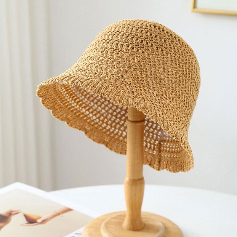 Korean Hollow Hats Women, Spring/Summer Fashionable Breathable Sunshade Fisherman Cap, Face-Slimming Bucket Hat
