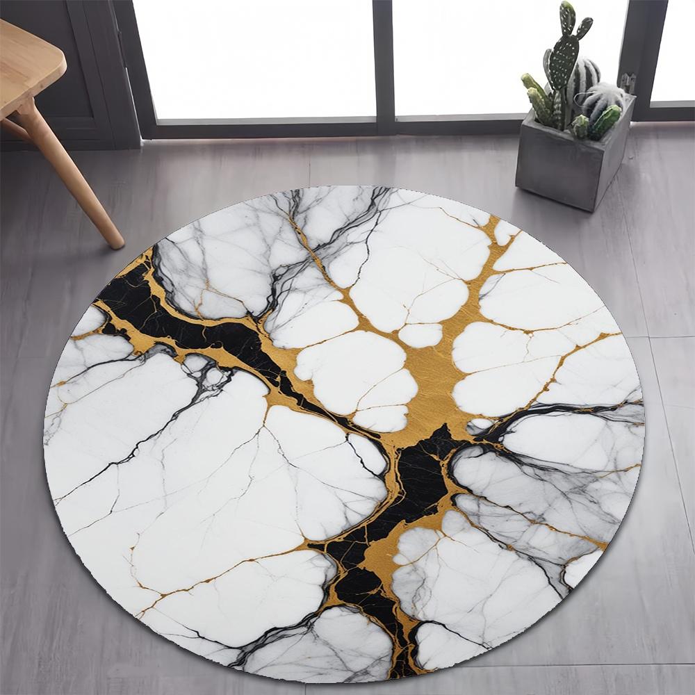 New Style Luxurious Marble Colour White Gold Round Carpet Rug for Bedroom Living Room Decoration,pet Decor Floor Mat