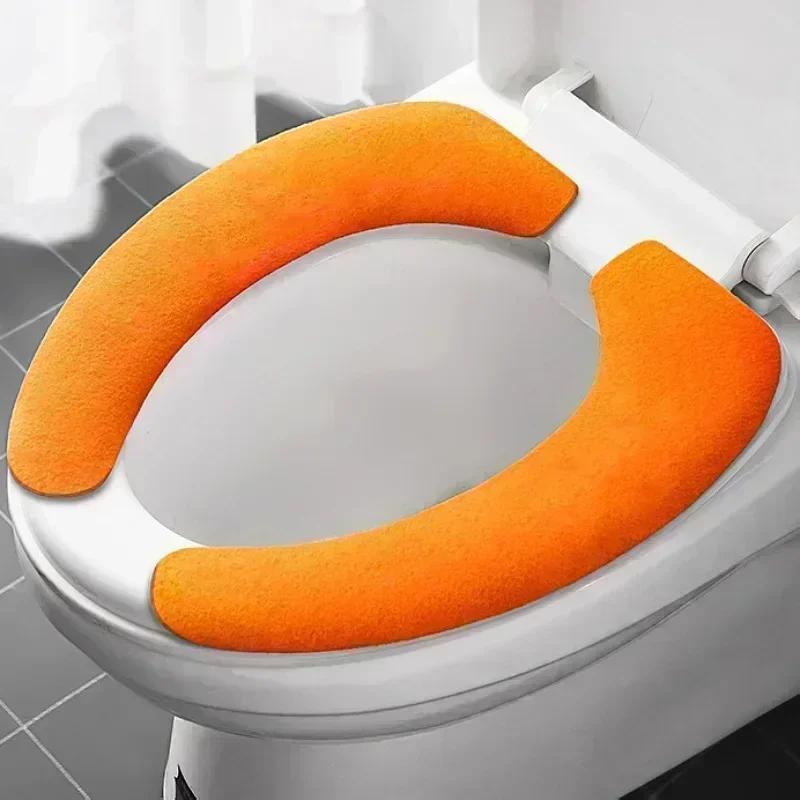 Universal Toilet Seat Cover Soft Closestool Paste Solid Color Toilet Sticky Seat Pad Washable Bathroom Warmer Seat Lid Cover Pad