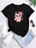Cute Owl Print Crew Neck T-shirt, Casual Short Sleeve Top For Spring & Summer, Women's Clothing