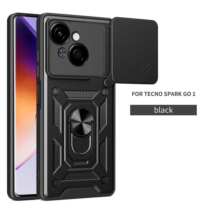 Luxury Slide Camera Lens Case For Tecno Spark Go 1/ Pop 9 4G Shockproof Bumper Cover vehicle-mounted Magnetic Kickstand Cover