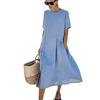 New dress European and American casual button decoration shrink pocket medium and long dress