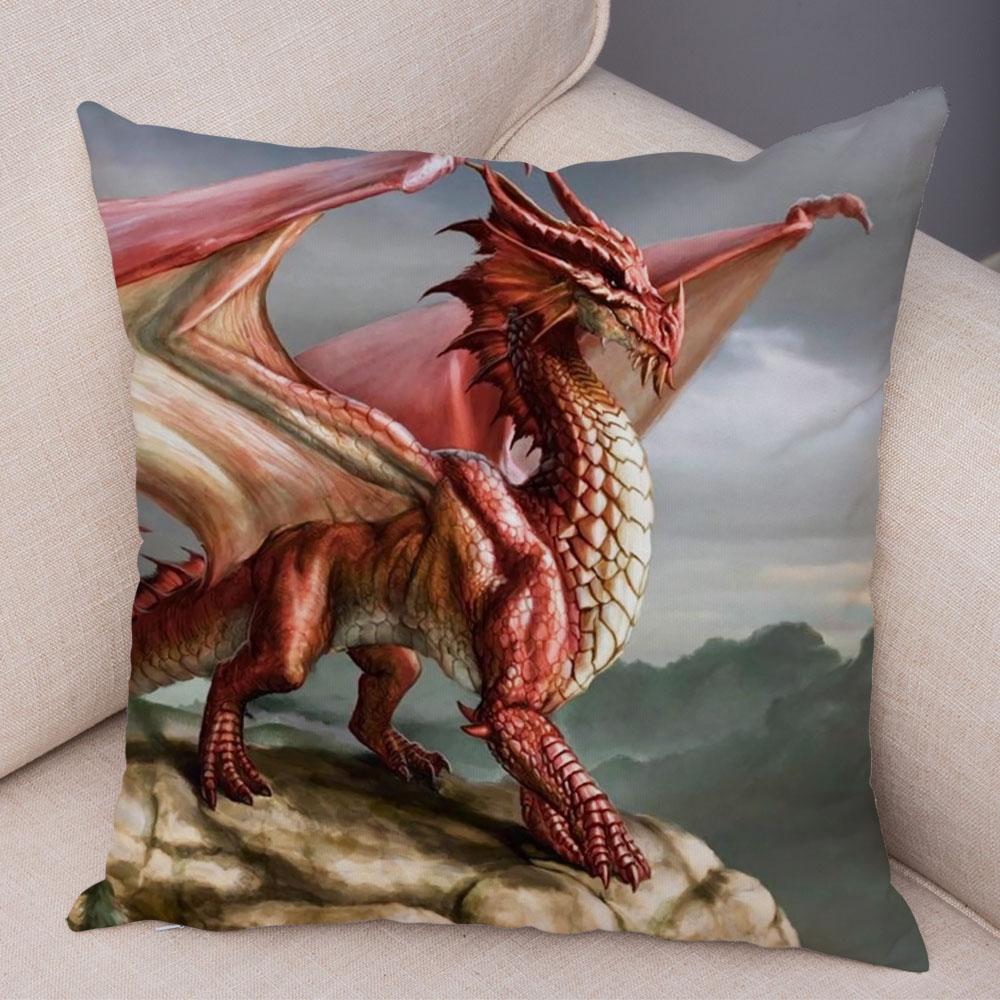 Fronha de almofada com estampa de animal de desenho animado, capa de almofada com estampa de dragão, capa de almofada decorativa para carro, sofá, casa, sala de estar