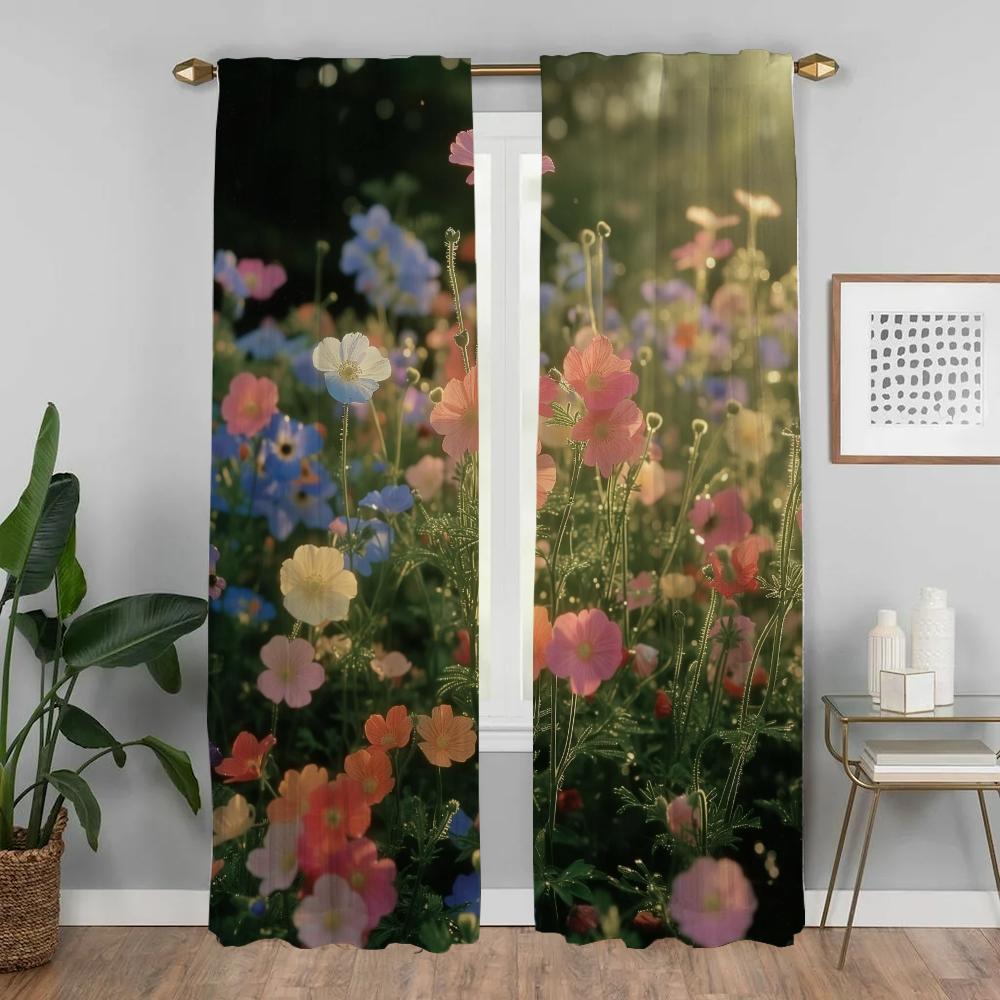 Partition Wildflower Elegant Room Curtains 2 Pieces Shades Window Curtain for Room 2 Panel Tulle for Bedroom Living Kitchen Home