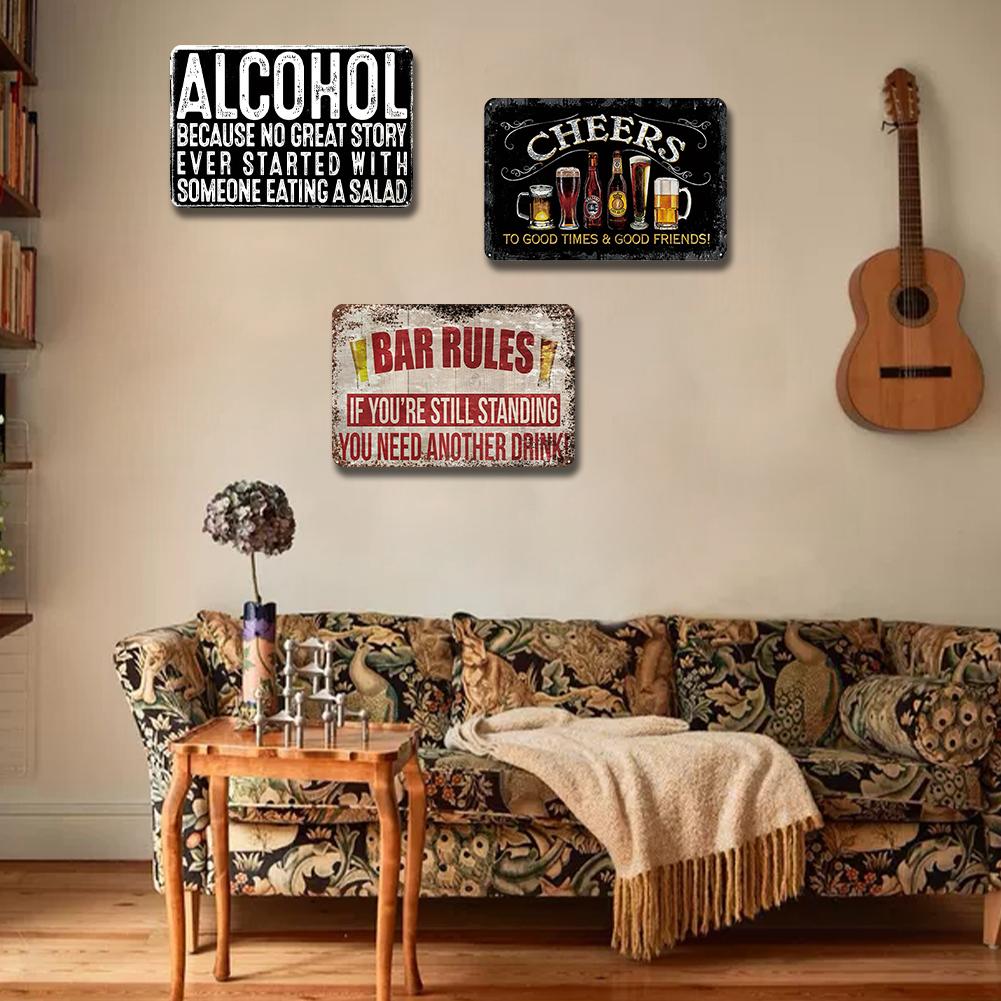 3Pcs Wine Vintage Metal Plate Rectangular Iron Painting Kit Decor 30x20cm