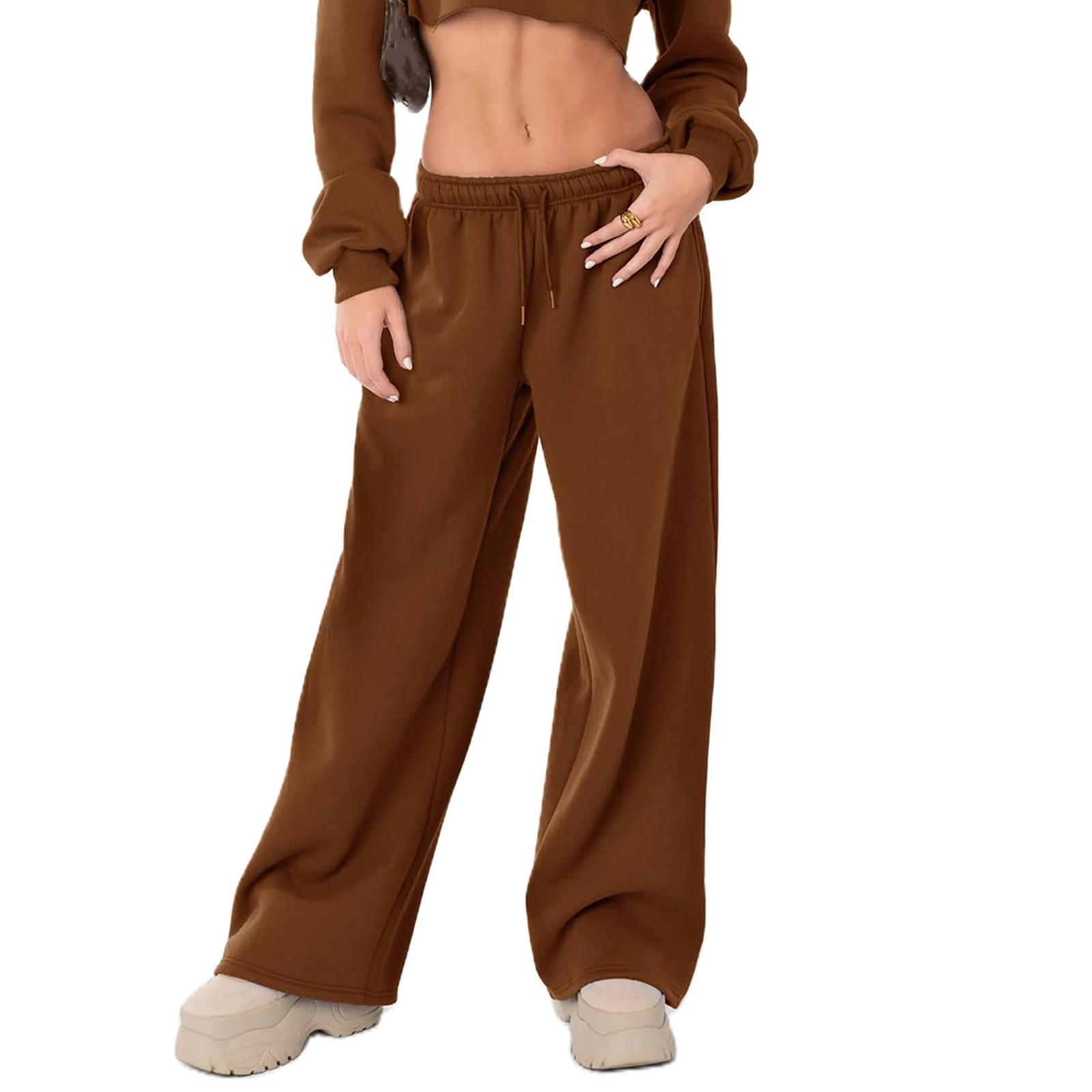 

Женские зимние спортивные штаны, однотонные повседневные брюки, женские флисовые спортивные штаны, широкие прямые брюки S коричневый