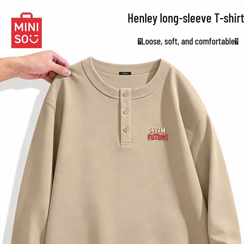 MINISO Men s American Retro Corgi Henley Long Sleeve T-Shirt XL