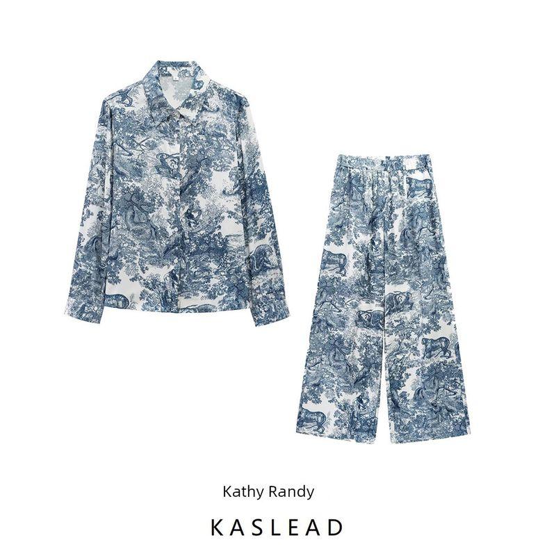 Kaslead New Arrival Women's Clothing Fashion Style Fashion Minimalist Print Casual Long Sleeves Tops Casual Pants Suit