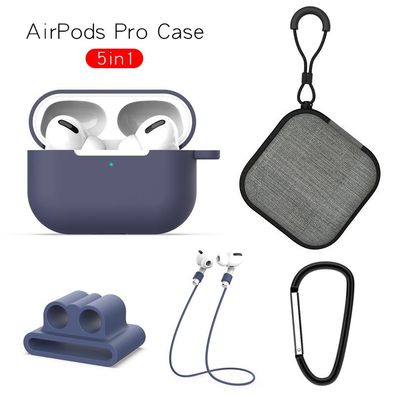 Earphone Protective Case for AirPods Pro Soft Silicone Cover+Carabiner+Anti-lost Strap+Wrist