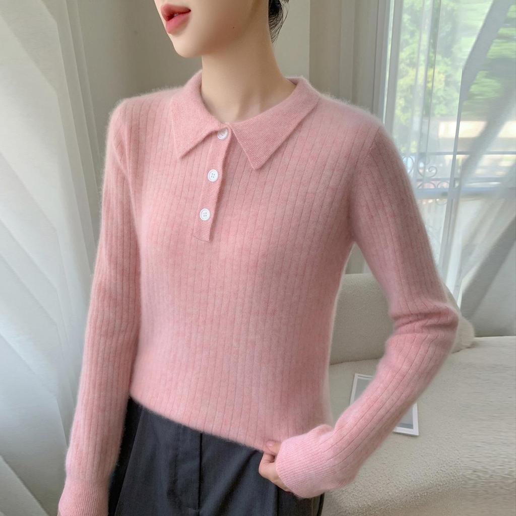 Women's Elegant Cashmere Polo Neck Sweater - Warm, Wide Ribbed Knit Base Layer for Autumn/Winter