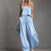 1116 European beautiful women's new solid color casual suspender top wide-leg pants set