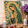 DIY Framed Pearl Bead Art Kit Religious Virgin Mary Floral Mosaic Sparkling Canvas Painting for Wall Decor Gift